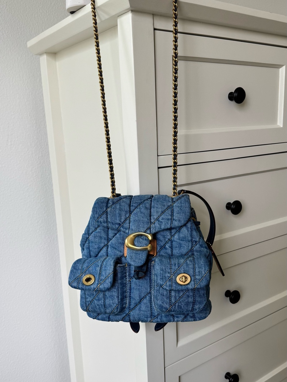 Coach Quilted Tabby Denim Indigo Backpack Shoulder Bag - Picture 5 of 15